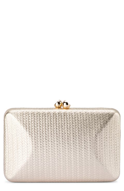 Chica Woven Embossed Metallic Faux Leather Clutch