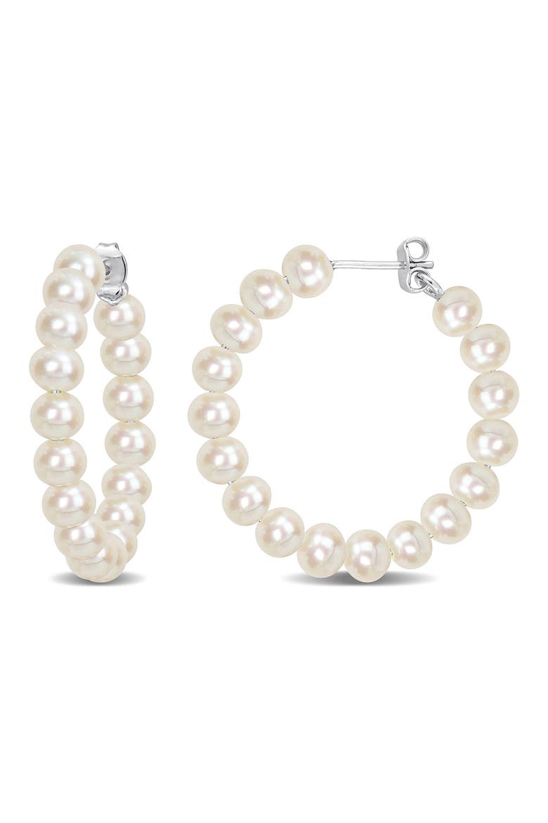 Sterling silver 5-5.5mm Cultured Freshwater Pearl Hoop Earrings, Main, color, WHITE