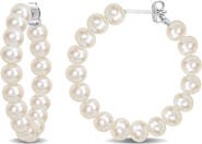 DELMAR Sterling silver 5-5.5mm Cultured Freshwater Pearl Hoop Earrings