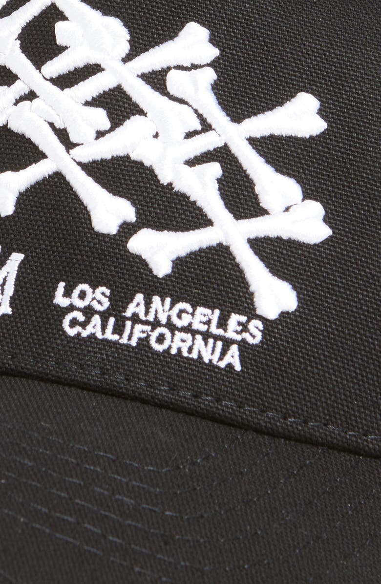 AMIRI Stacked Bones Logo Adjustable Trucker Hat, Alternate, color, Black