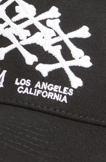 関税送料込【AMIRI】アミリ BONES STACKED トラッカーハット AMIRI】Bones embroidered trucker hat 帽子 コットン (AMIRI