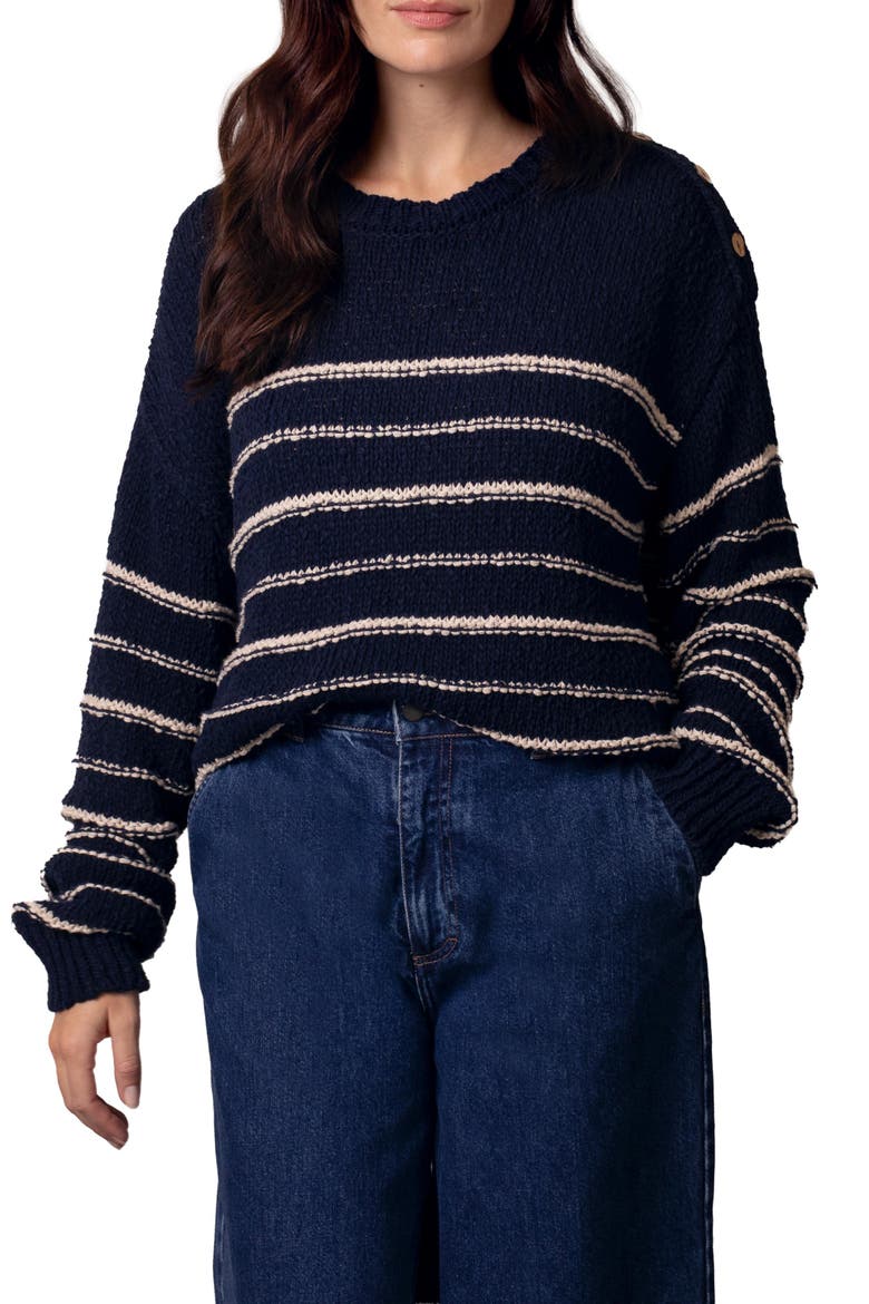 Linen Cotton Breton Sweater, Alternate, color, Navy / Ecru Stripe