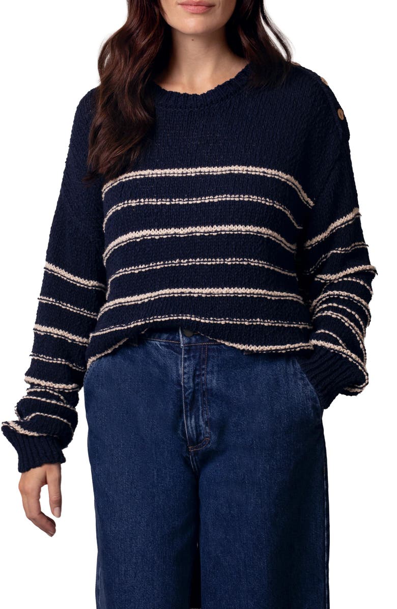 Celtic & Co. Linen Cotton Breton Sweater, Alternate, color, Navy / Ecru Stripe