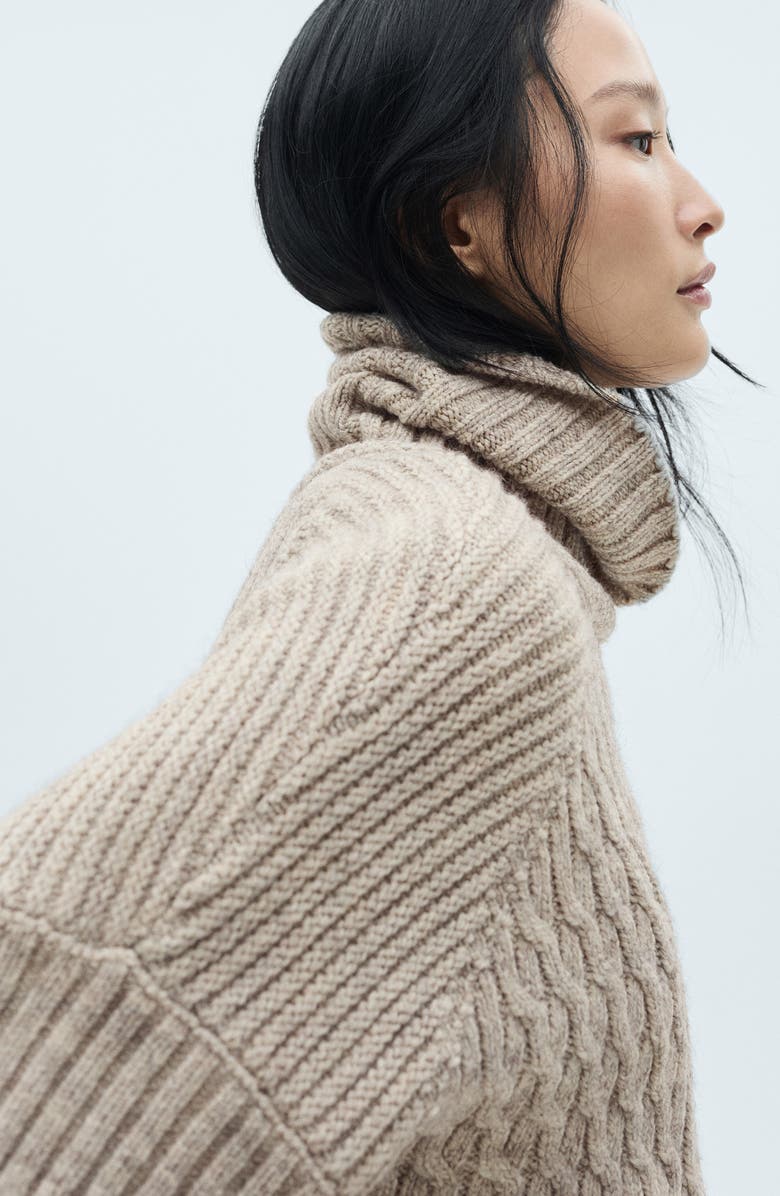 MANGO Cable Stitch Short Sleeve Turtleneck Sweater, Alternate, color, 