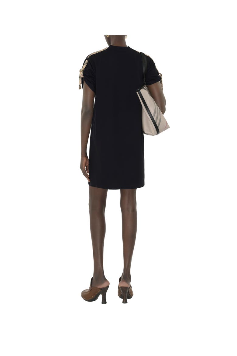 Check Trim Cotton T-shirt Dress, Alternate, color, Black