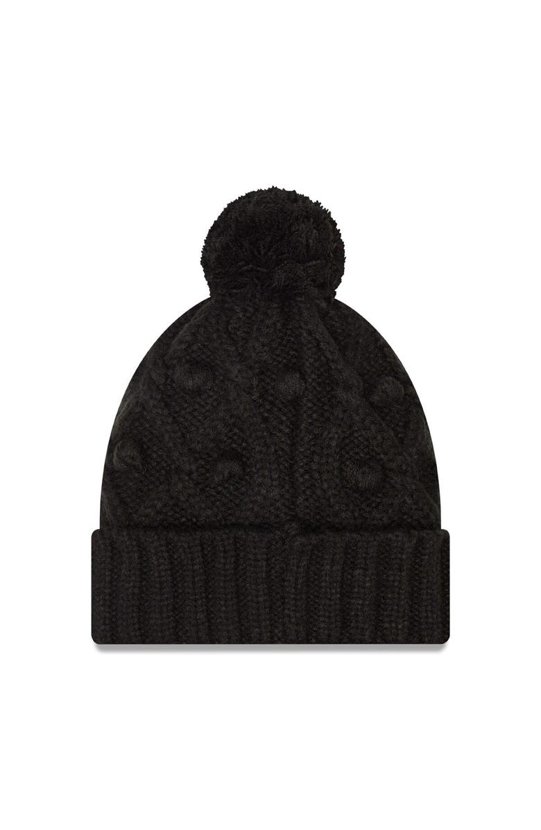 New Era Girls Youth New Era Black Las Vegas Raiders Toasty Cuffed Knit Hat with Pom, Alternate, color,