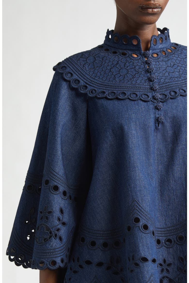Mahon Broderie Anglaise Denim Cape Top, Alternate, color, INK