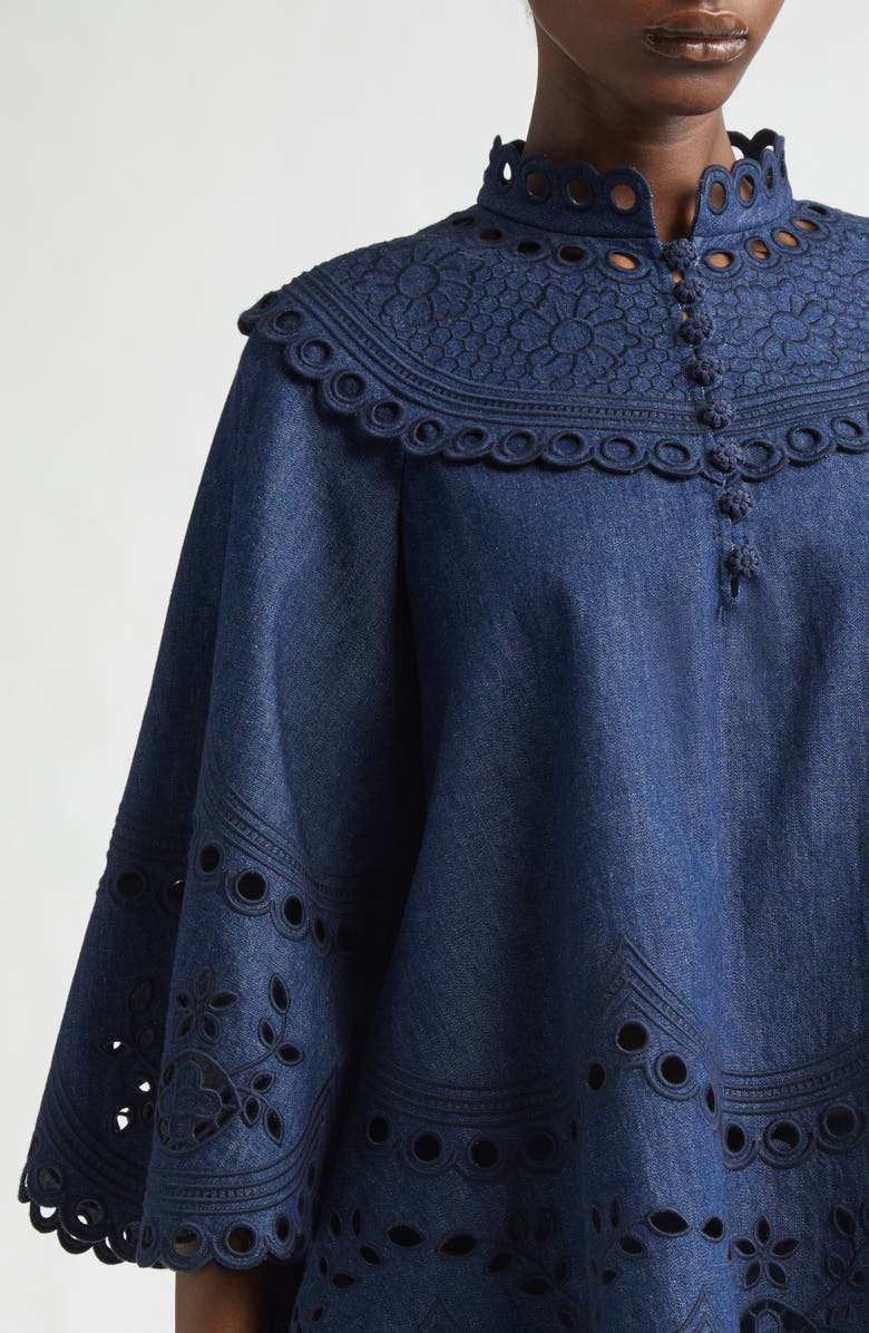 Zimmermann Mahon Broderie Anglaise Denim Cape Top, Alternate, color, Ink