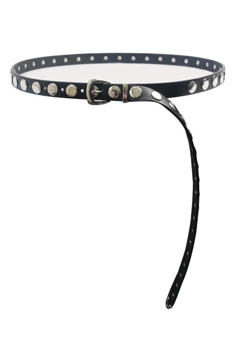 Long Studded Disc Faux Leather Belt