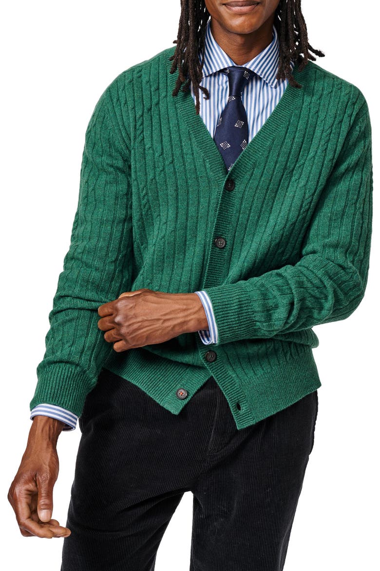 Leonard Wool Cable Sweater Cardigan, Alternate, color, Green