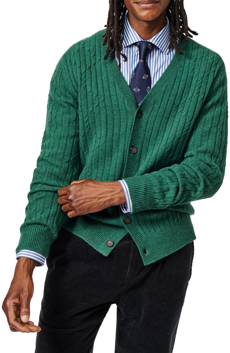 Aubin Leonard Wool Cable Sweater Cardigan, Alternate, color, Green