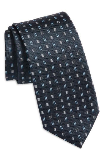 Hugo Boss Boss Geo Jacquard Silk Tie In Blue