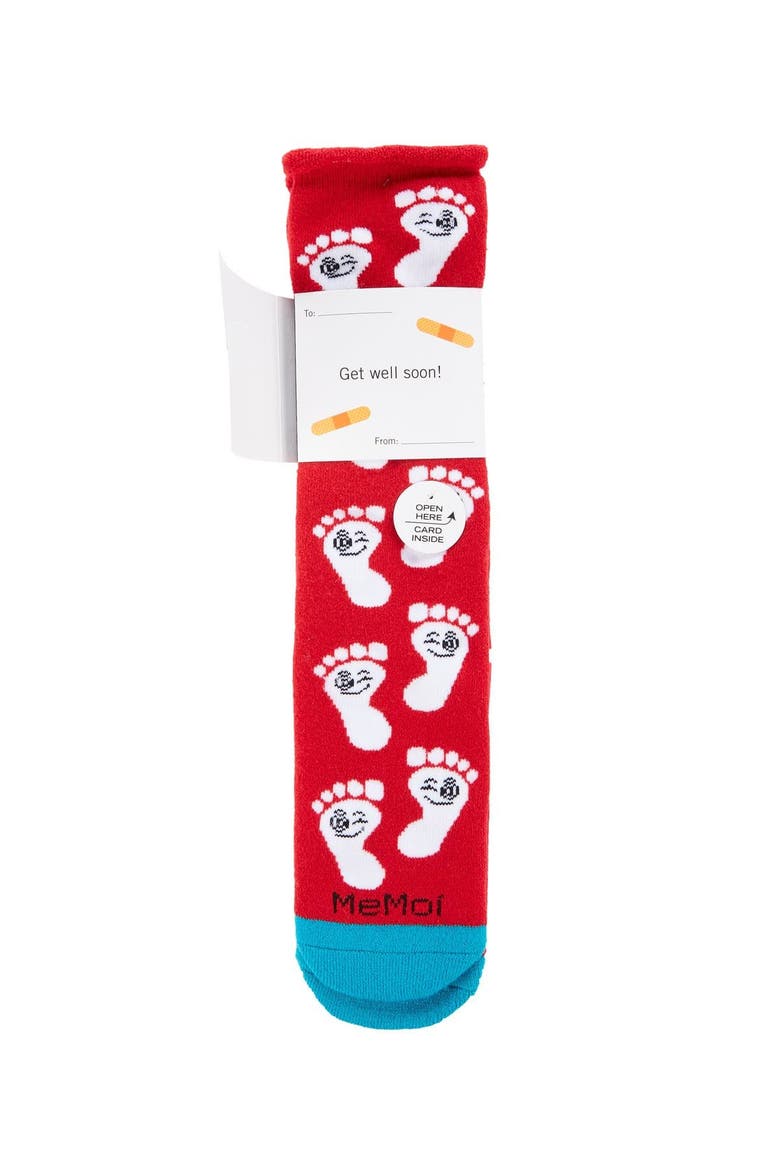 Big Kid's Back On Your Feet Greeting Card Crew Socks, Alternate, color, Red