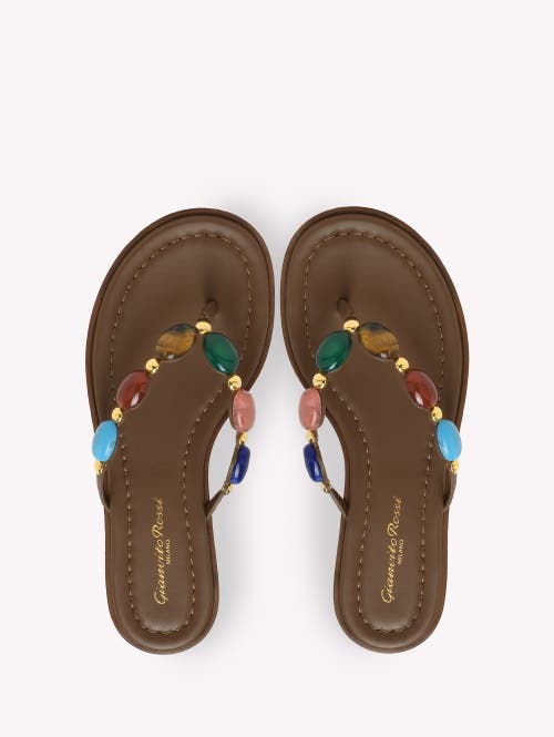 Gianvito Rossi Shanti Thong Embellished Leather Flip Flops In Brown