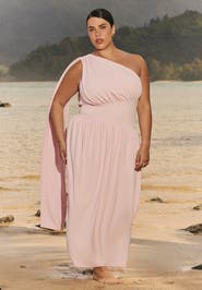 ELOQUII One-Shoulder Draped Maxi Dress