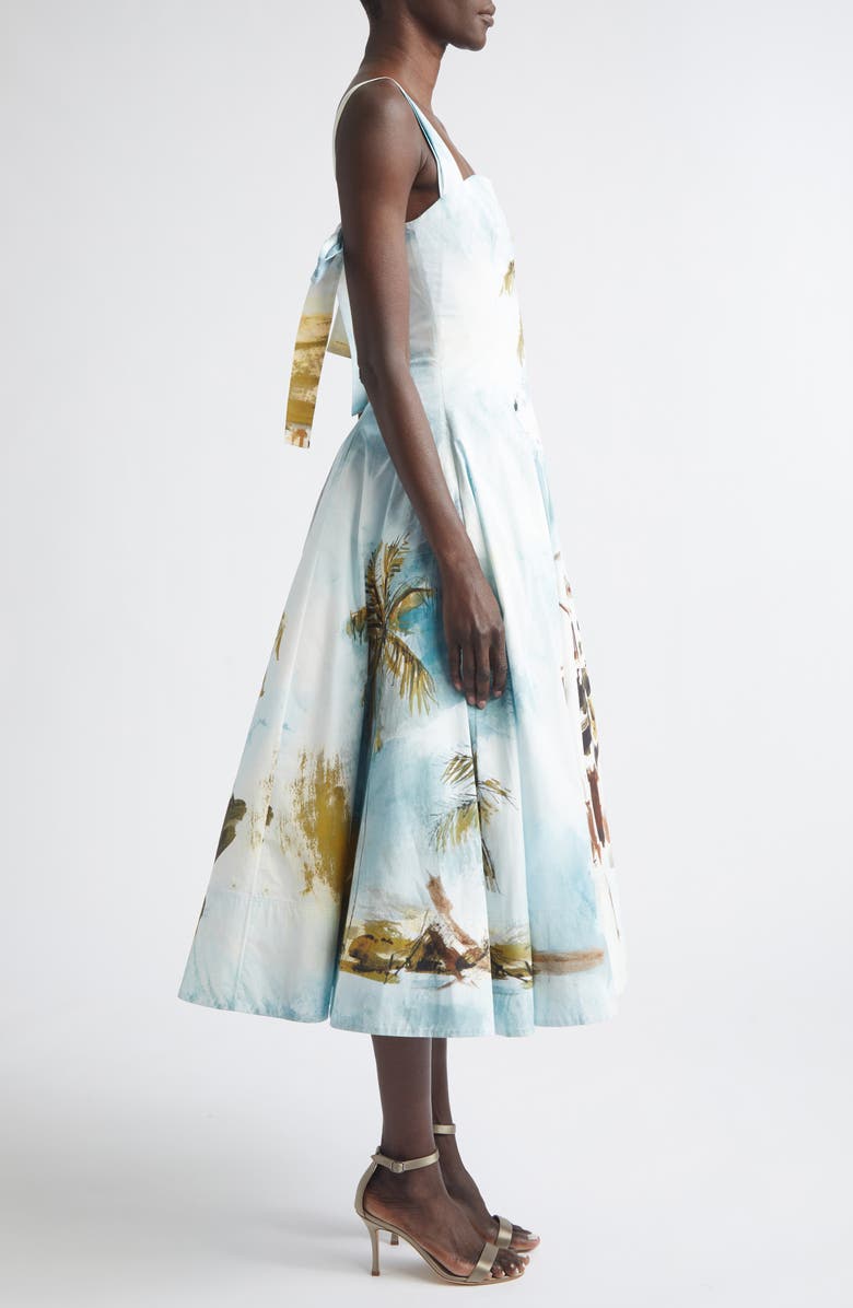 Oscar de la Renta Dominican Landscape Stretch Poplin Sundress, Alternate, color, Blue Green Mult