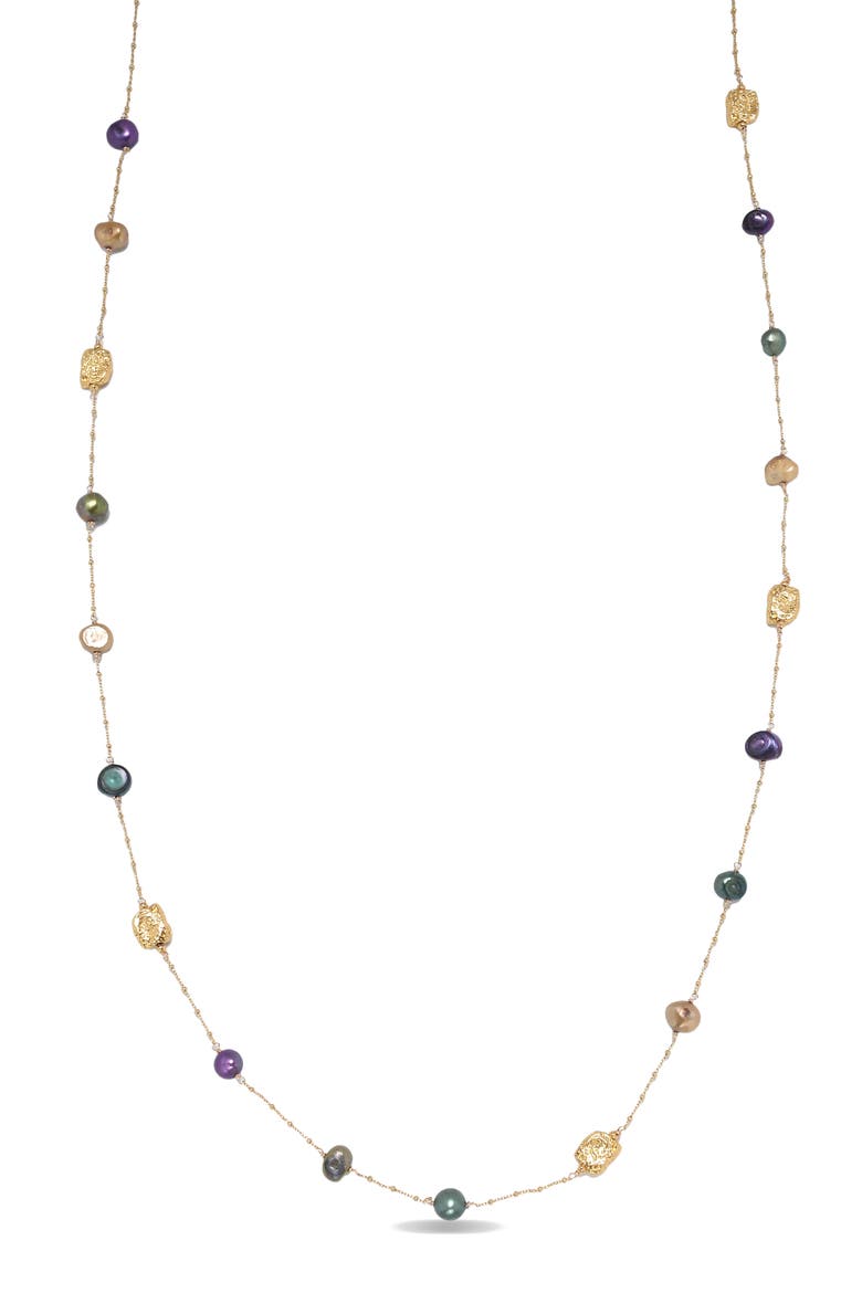 Teresa Freshwater Pearl Station Necklace, Main, color, GOLD
