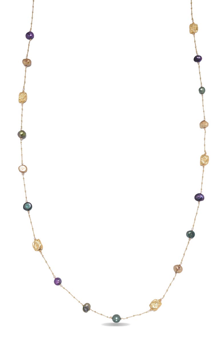 EYE CANDY LOS ANGELES Teresa Freshwater Pearl Station Necklace, Main, color, Gold