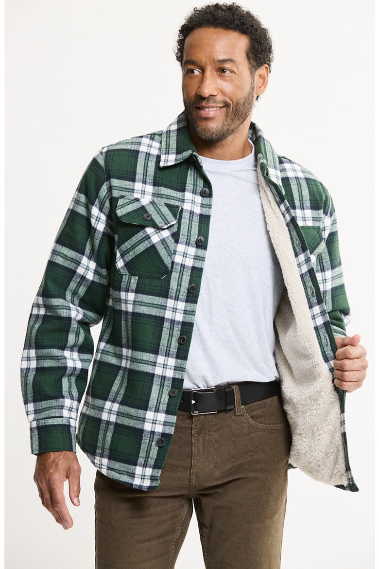 Flannel Shirt Jacket with Faux Fur Lining, Alternate, color, PLAID GREEN