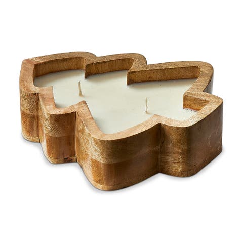 Artisan Fir Tree Doughbowl Candle - White Wax Christmas Decor