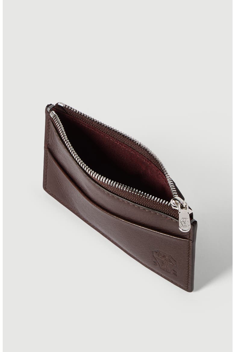 Grained leather travel pochette, Alternate, color, Brown