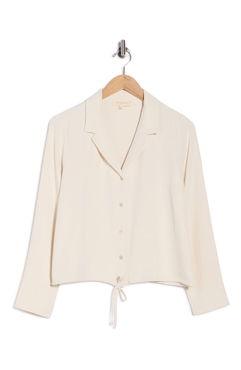 MELLODAY Long Sleeve Drawstring Hem Button-Up Shirt, Alternate, color, Bone