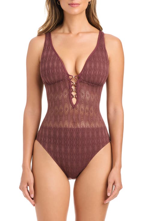 Lace Overlay One-Piece Swimsuit