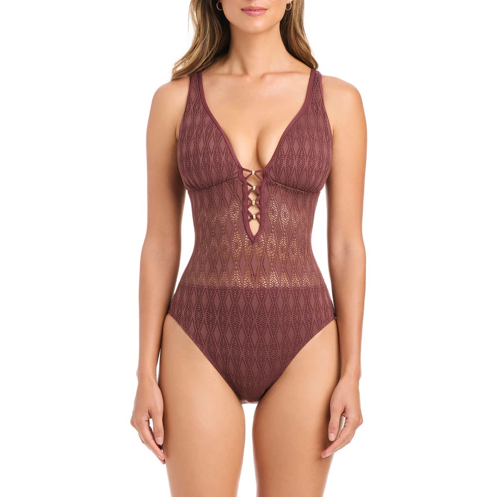 Bleu Rod Beattie Rod Beattie Lace Overlay One-piece Swimsuit In Burgundy