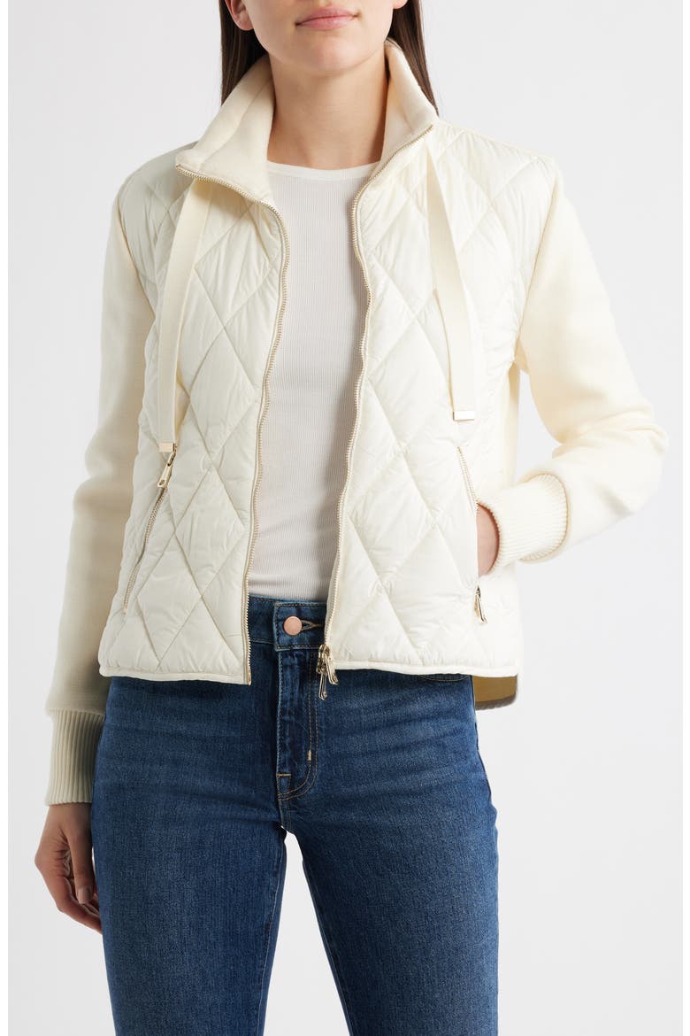 Mixed Media Quilt Front Sweater Jacket, Main, color, VANILLA ICE