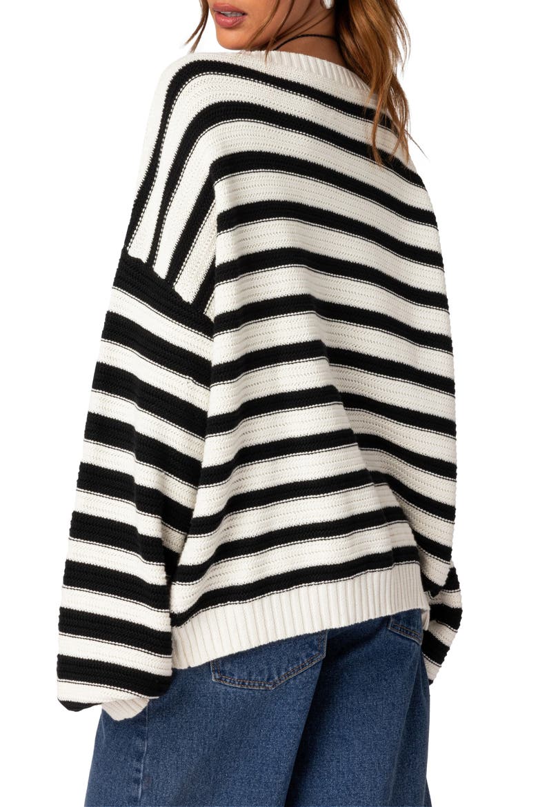 Oversize Stripe Cotton Sweater, Alternate, color, BLACK-AND-WHITE