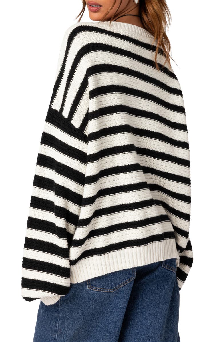 EDIKTED Oversize Stripe Cotton Sweater, Alternate, color, Black-And-White