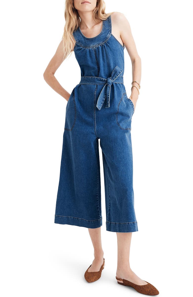 Madewell Halter Wide Leg Denim Jumpsuit, Main, color,