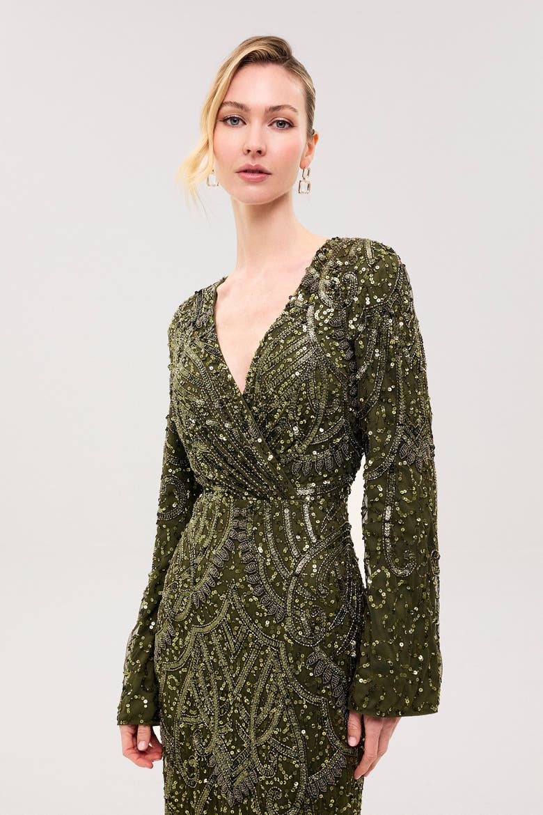 Embellished Sequin Abstract Gown, Alternate, color, Olive