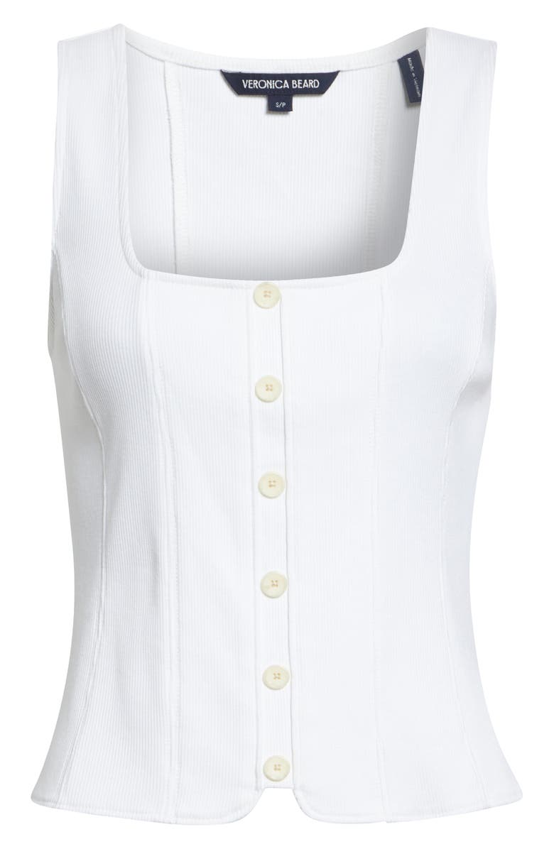 Veronica Beard Quenby Stretch Cotton Square Neck Tank, Alternate, color, White