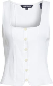 Veronica Beard Quenby Stretch Cotton Square Neck Tank