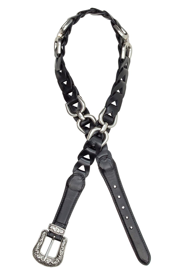 Concho Leather Belt, Alternate, color, BLACK