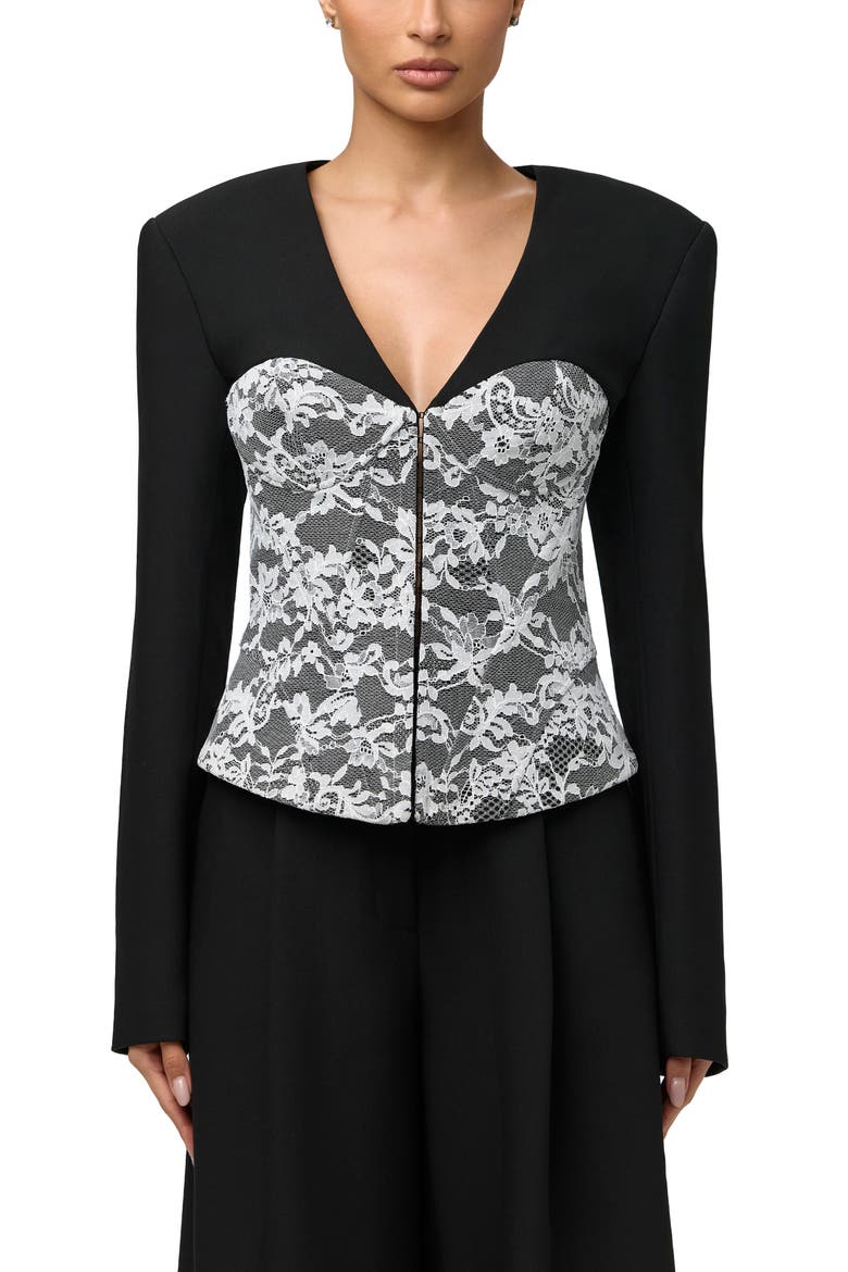 Stretch Lace Inset Blazer, Main, color, BLACK