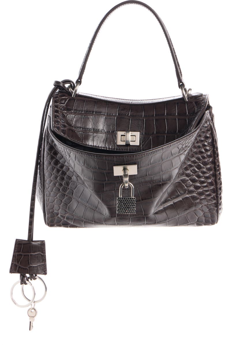 Balenciaga Rodeo Croc Embossed Leather Top Handle Bag, Main, color, 2210 Espresso/ Black
