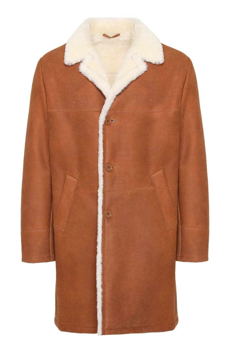 GORSKI Merino Genuine Shearling Short Coat, Alternate, color, Cognac Pattern/White