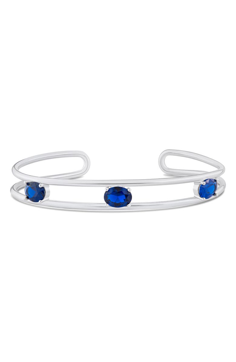 CZ by Kenneth Jay Lane Cubic Zirconia Open Cuff Bracelet, Main, color, Blue/ Silver