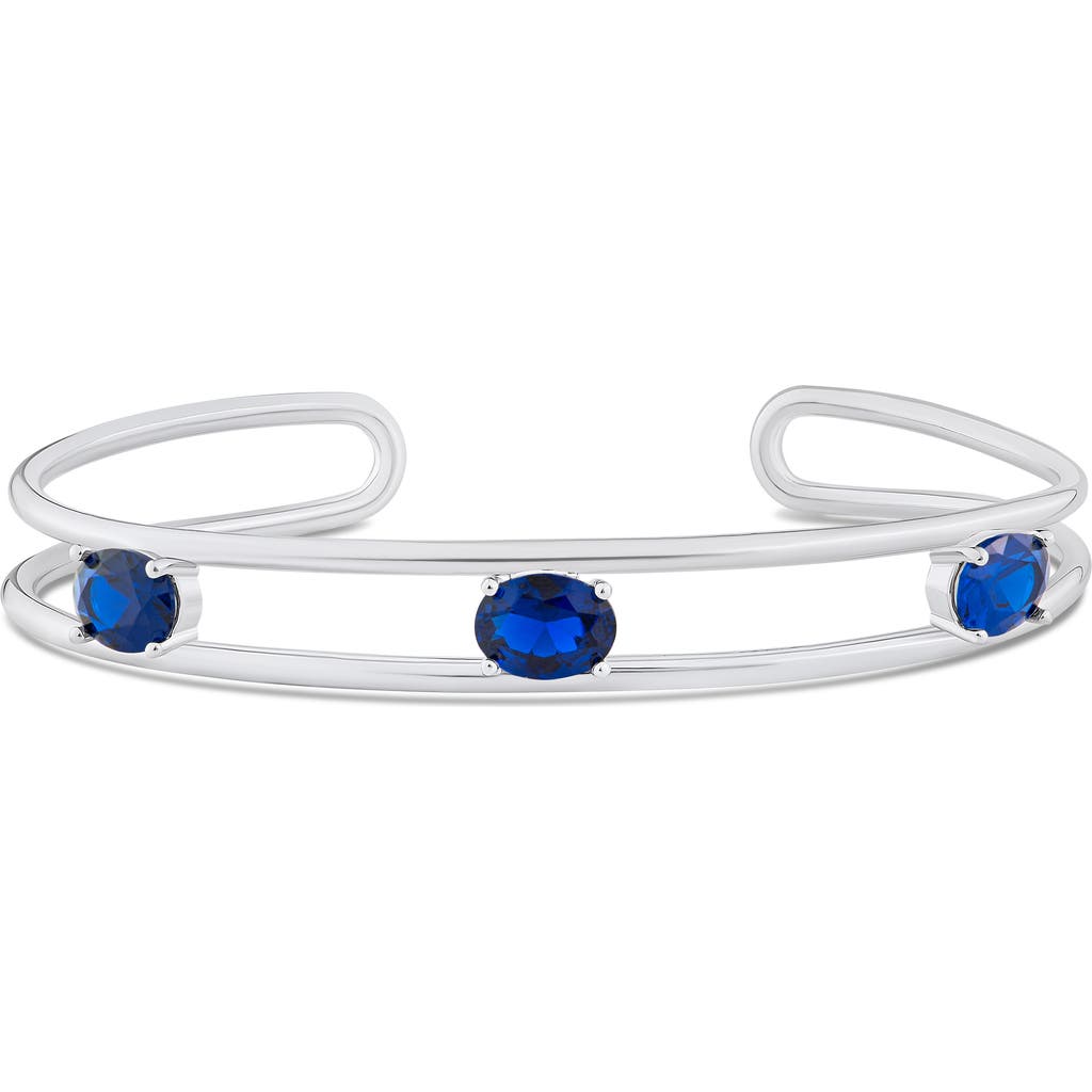 Cz By Kenneth Jay Lane Cubic Zirconia Open Cuff Bracelet In Blue/silver