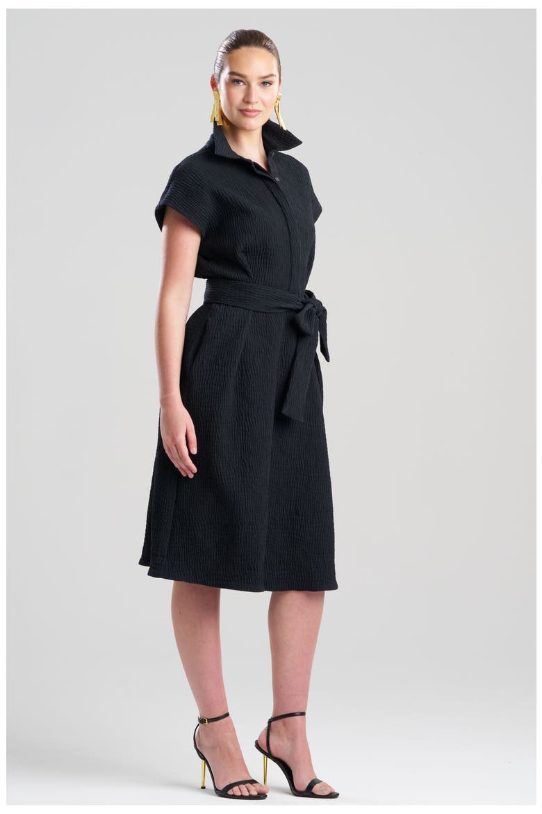 Textured Cotton Jacquard Shirt Dress, Main, color, BLACK