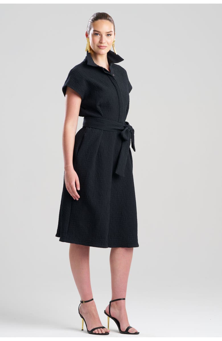 Natori Textured Cotton Jacquard Shirt Dress, Main, color, Black