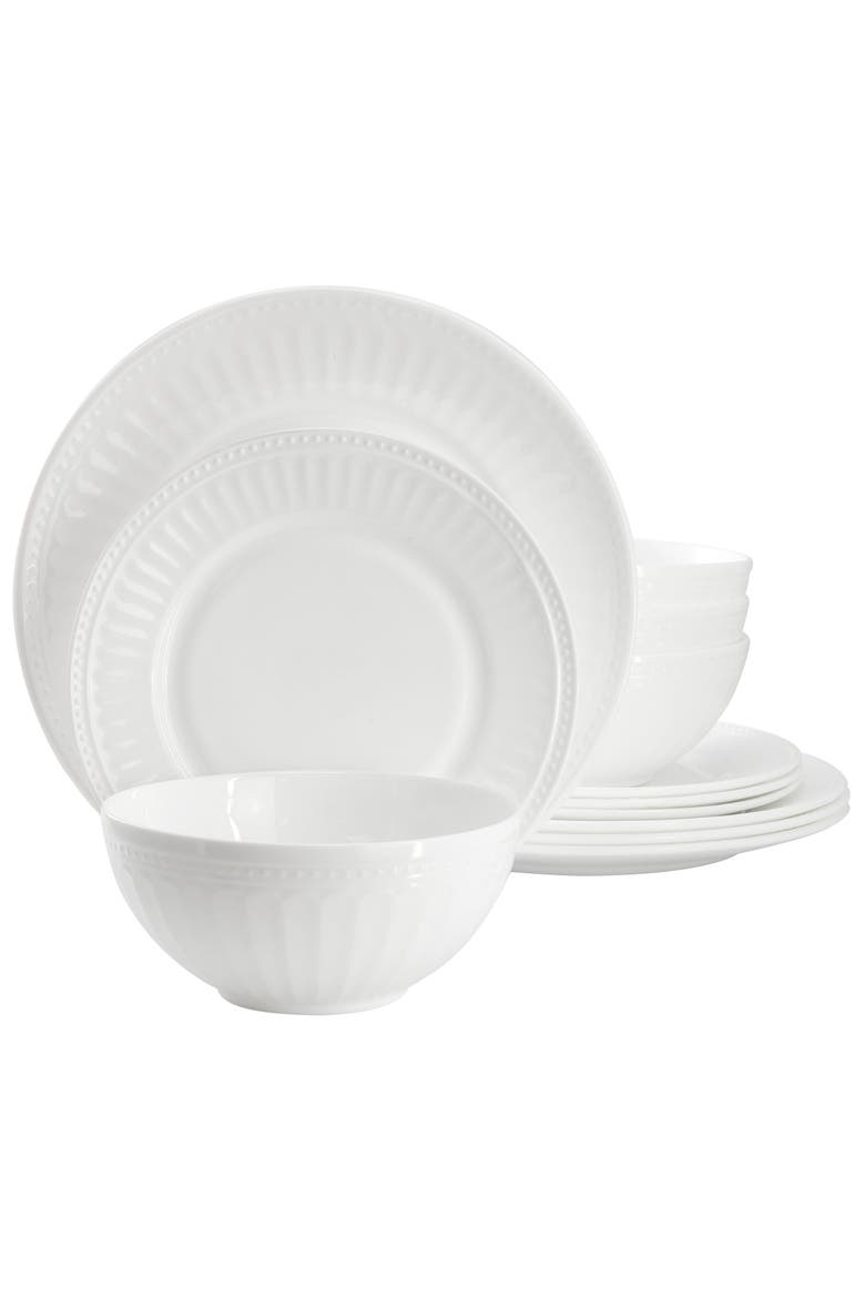 12 Piece Break-Resistant Opal Glass Dinnerware Set, Main, color, White