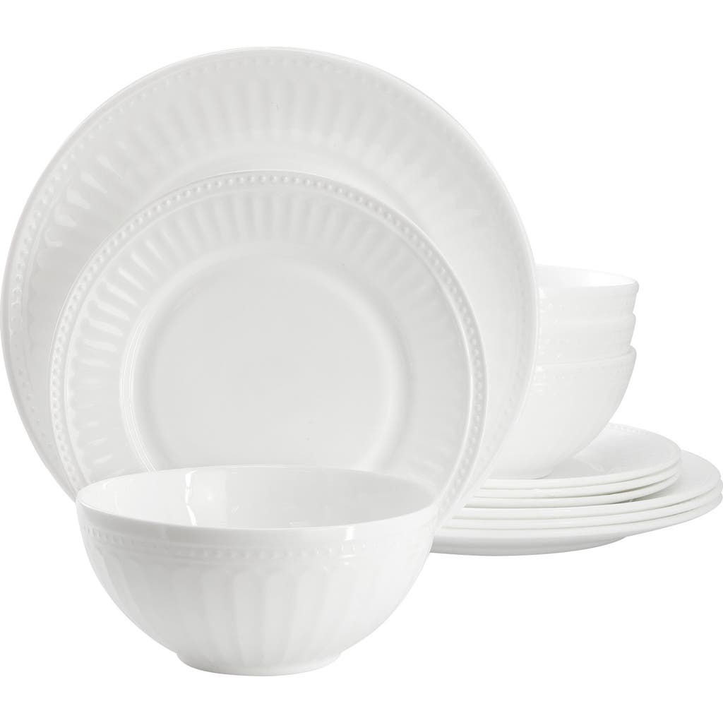 Gibson Ultra Swanton Arch 12 Piece Break-resistant Opal Glass Dinnerware Set In White