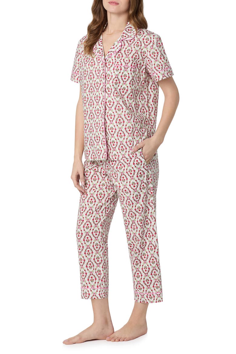 Print Organic Cotton Poplin Crop Pajamas, Alternate, color, OLIVIA