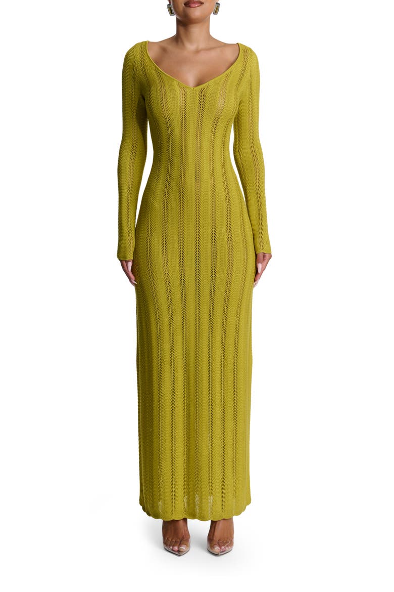 Long Sleeve Knit Maxi Dress, Main, color, CHARTREUSE