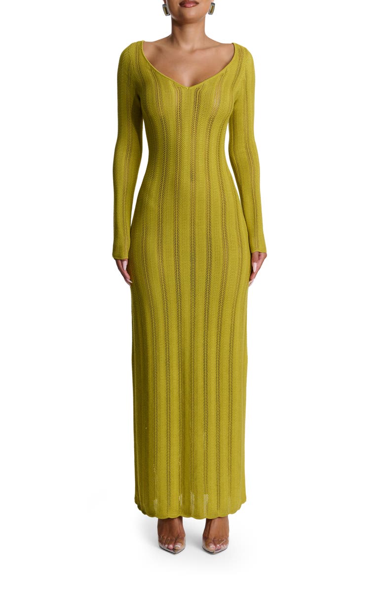 Naked Wardrobe Long Sleeve Knit Maxi Dress, Main, color, Chartreuse