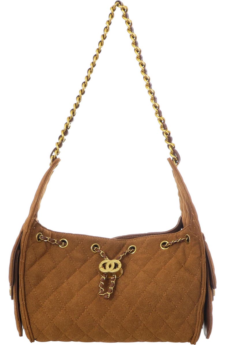 Adornia Quilted Faux Leather Shoulder Bag, Main, color, Brown