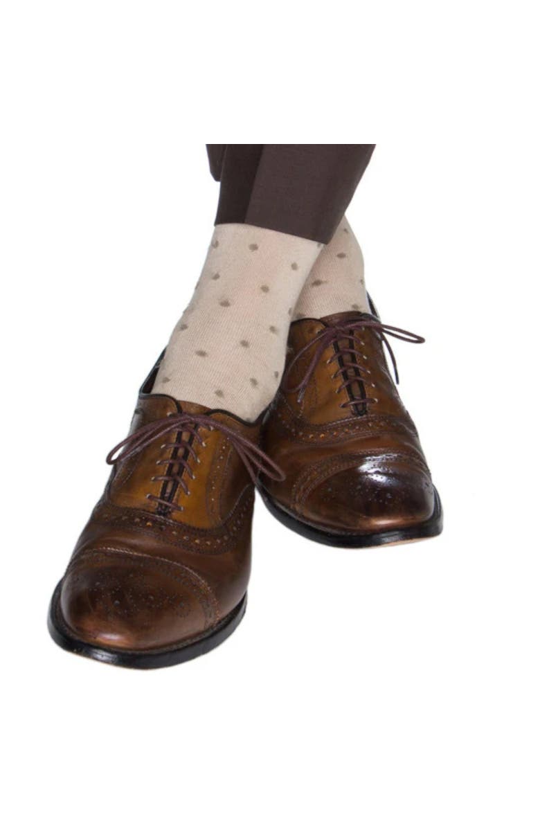Trafalgar Leo Polka Dot Mercerized Cotton Mid-Calf Socks, Alternate, color, Tan With Taupe Dots